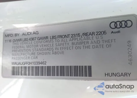 2017 Audi A3 2.0T Premium from USA, damaged, VIN WAUAUGFF0H1039462